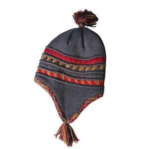 Winter Knit Hat Men Women Ear Covers Tassles Lined in Fuzzy Material Warm Cozy